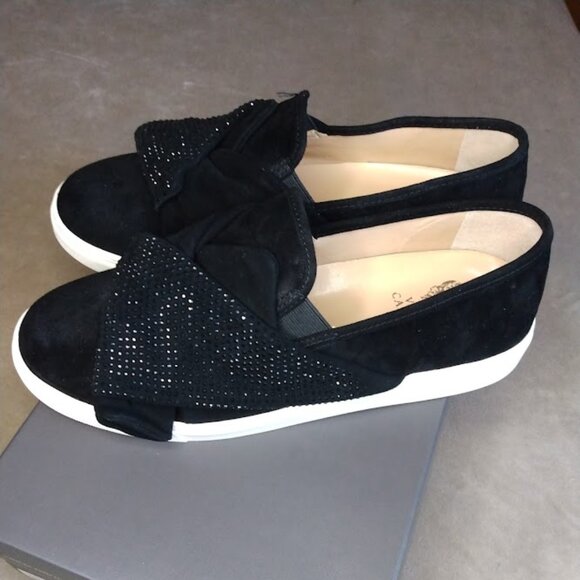 Vince Camuto Barita Black Suede Rhinestone Slip-On Sneakers 9.5 Wide Holiday - Picture 7 of 16